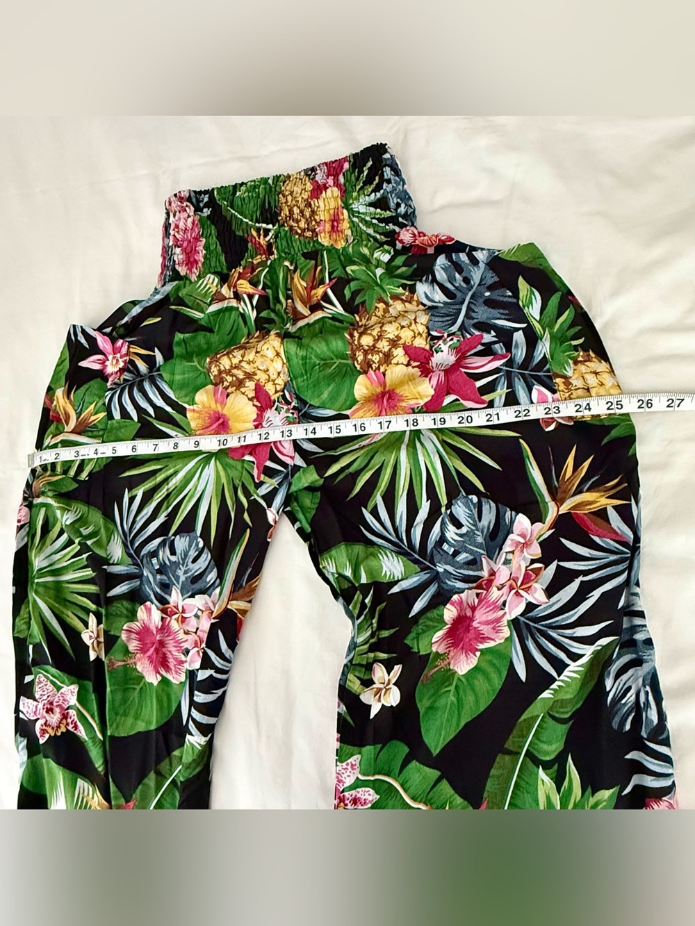 Island Planet Tropical Pineapple Floral Wide Leg Crop Beach Resort Pants OneSize - Picture 5 of 8